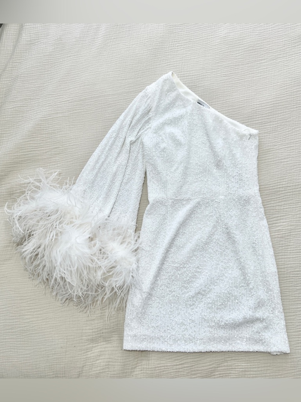 Rebecca Vallance Bridal Davina Asymmetric Sequin Feather Minidress